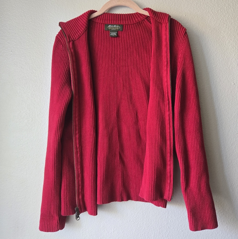 Eddie Bauer Mock Neck Full Zip Ribbed Sweater - Burgundy Red - Woman's L - Picture 7 of 10